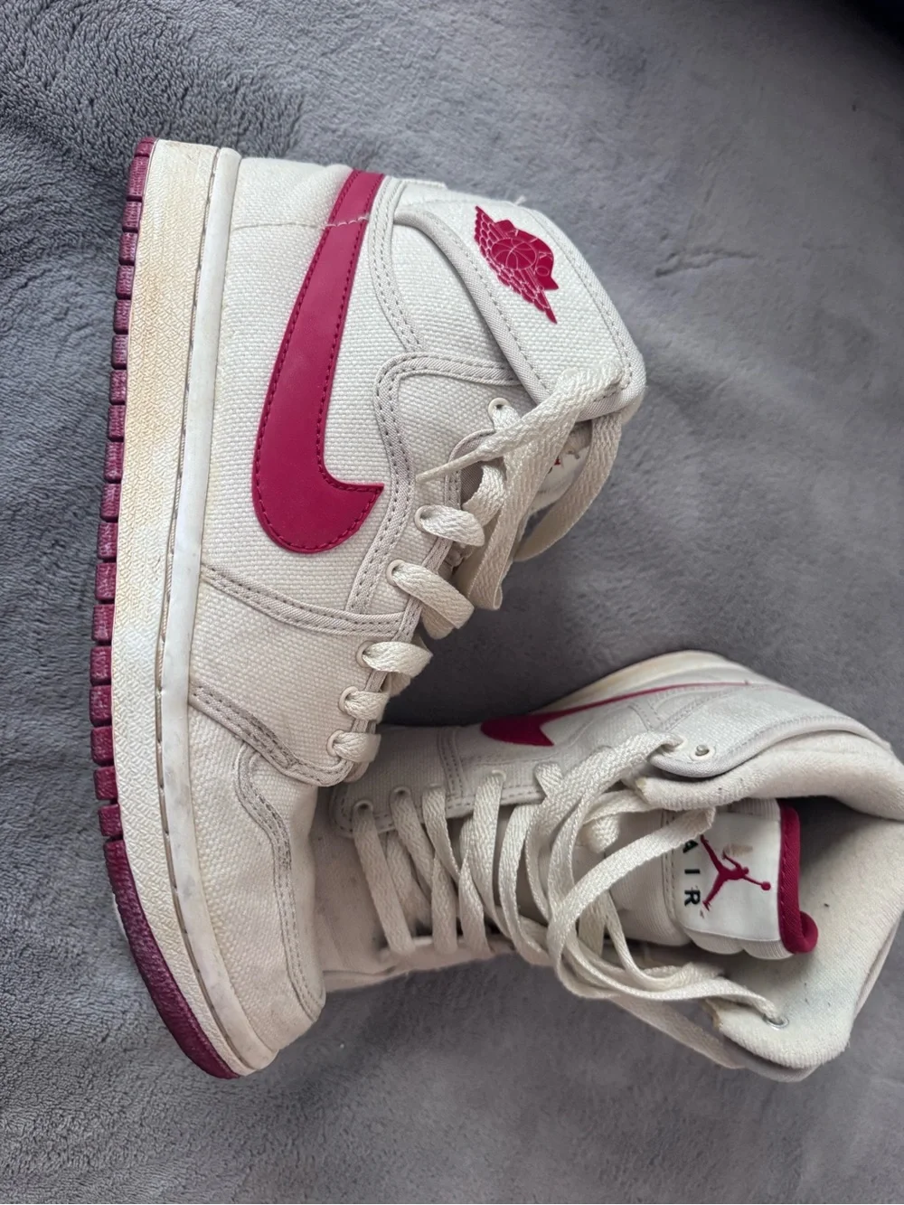 Nike High-Top Sneakers in Cream with Red Swoosh